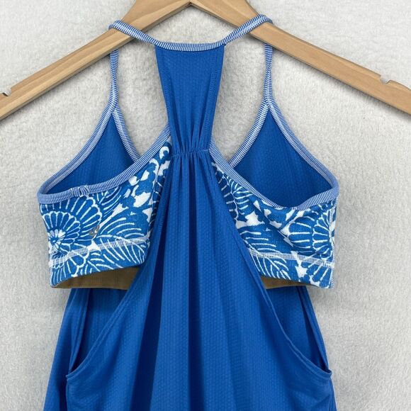LULULEMON Tank Top 6 M No Limits Racerback Circle Mesh Shelf Bra Yoga Gym Blue - Picture 5 of 12